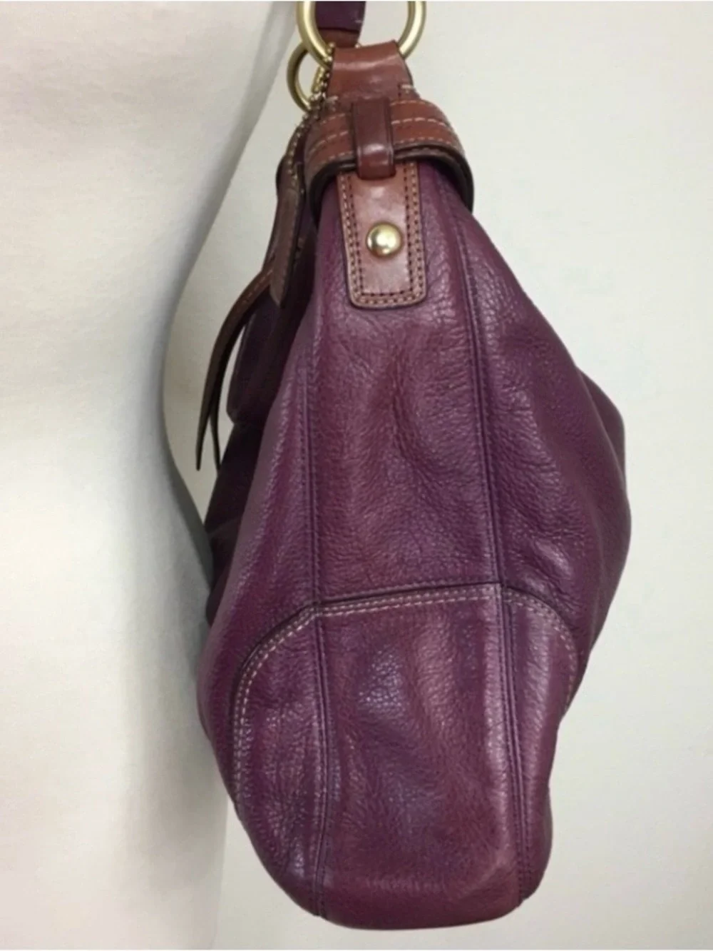 Vintage Womens Y2K Coach Plum Large Hampton Pebble Leather Hobo Bag Rare Classic